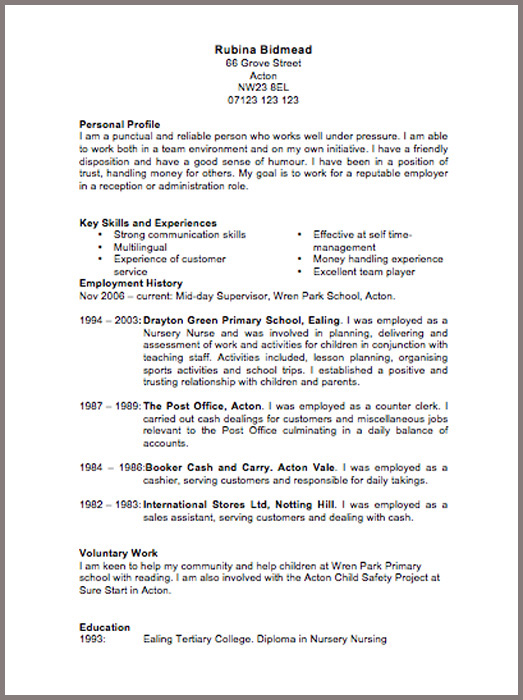 Example curriculum vitae uk